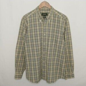 Eddie Bauer Relaxed Fit Men's Large Green Plaid Long Sleeve Button Down Shirt